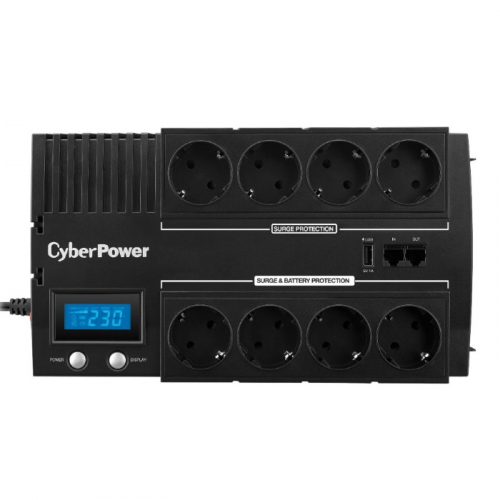 Источник бесперебойного питания CyberPower BR1200ELCD, Line-Interactive, 1200VA/ 720W, 8 Schuko, USB&USB Charger, RJ11/ RJ45, LCD, Black фото 2