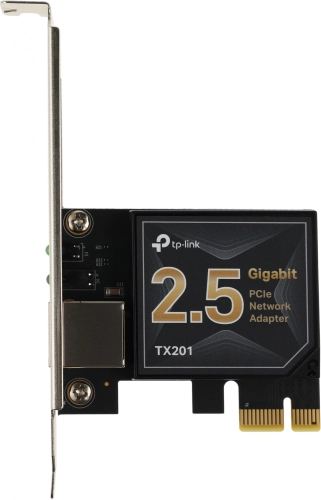 TP-Link TX201, Сетевой адаптер PCIe 2,5 Гбит/ с, 1 разъём PCIe 2.1, поддержка сетевых стандартов 100 Мбит/ с, 1 Гбит/ с и 2,5 Гбит/ с