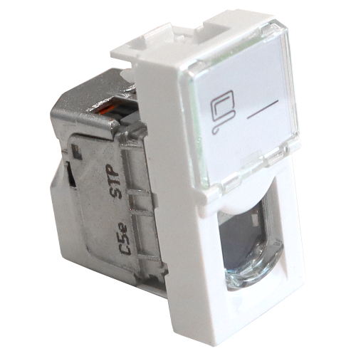 Вставка Mosaic 22.5x45, RJ-45 STP, кат.5e, со шторкой и увеличенным окном маркировки, белая (LAN-SIP-22S5E-WH)