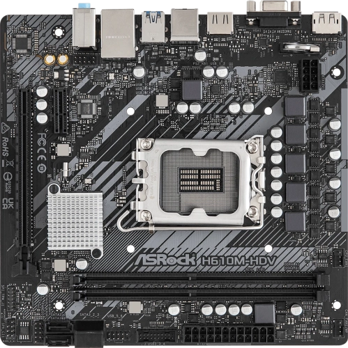 Материнская плата ASROCK H610M-HDV, LGA1700, H610, 2*DDR4, 4*SATA, 2*USB 3.2, 4*USB 2.0, 1*PCIx16, 1*PCIx1, D-Sub+HDMI+DP, mATX