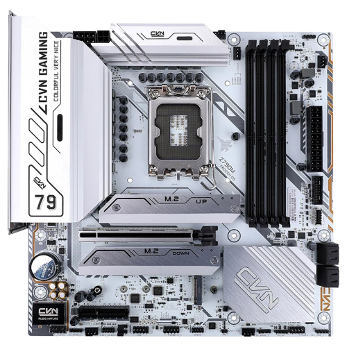 Материнская плата Colorful CVN Z790M FROZEN D5 V20 Z790, LGA1700, 4*DDR5, 1*PCIEx16, 1*PCIEx4, 3*M.2, 2*TypeC, 1*USB3.2Gen2, 3*USB3.2Gen1, 5*USB2.0, 6*SATA3.0, 2.5G, DP, HDMI, M-ATX, RTL