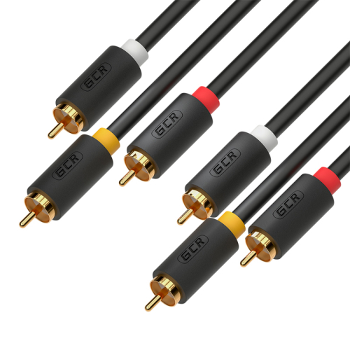 GCR Кабель 1.5m видео-аудио 3 х RCA / 3 х RCA, черный, GCR-54135