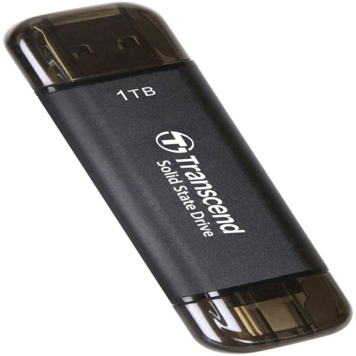 Флеш-накопитель/ Transcend External SSD ESD310C, 1024GB, Type C/ A, USB 10Gbps (3.2 Gen2), R/ W 1050/ 950MB/ s, 71x20x8mm, 11g, Black (5 лет) (TS1TESD310C)