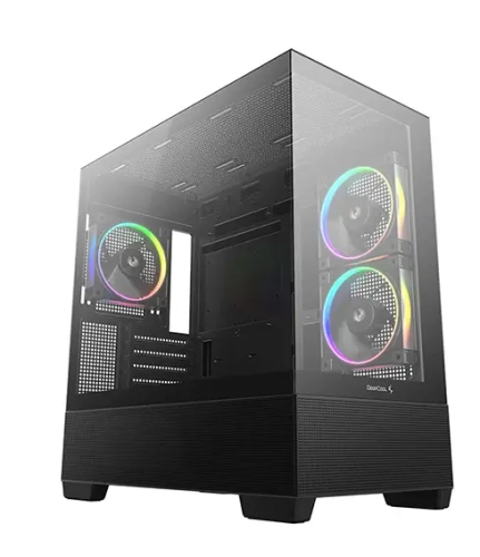 корпус Deepcool CG380 3F без БП, боковое окно (панорама), 3x120mm ARGB PWM вентилятора, черный, mATX