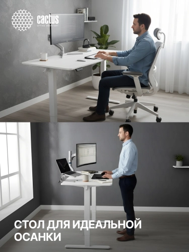 Стол для компьютера Cactus CS-ED-WWT электропривод столешница МДФ белый каркас белый фото 14