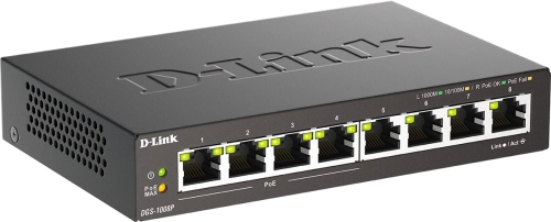 коммутатор D-Link Неуправляемый PoE-коммутатор, 8x1000Base-T (4x1000Base-T PoE), PoE-бюджет 80 Вт, корпус металл (DGS-1008P/F3A) фото 2
