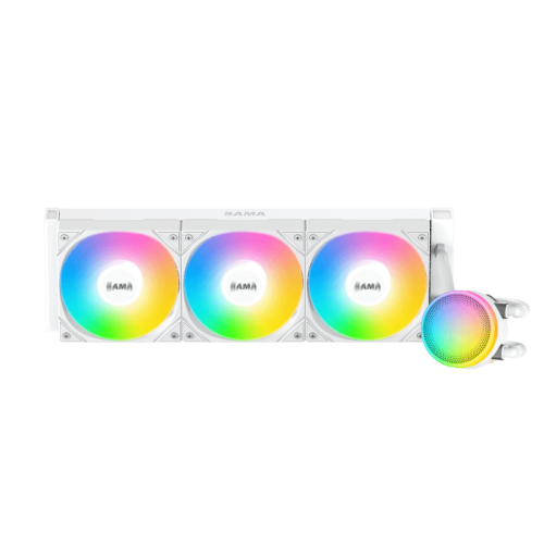 Водяное охлаждение для процессора/ Water Cooling System SAMA L60 White (360mm, White, ARGB/ Fans: 3x120mm, 82.79CFM, 29dBA, 2000RPM/ Pump height 52mm, 29dBA, 2500RPM, Rad thickness 27mm/ S: 1851, 1700 (L60-WHWAYXO3-G)