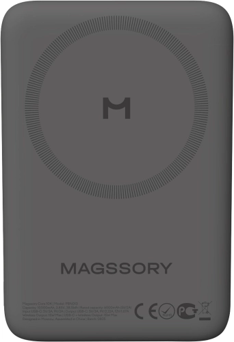 Мобильный аккумулятор Magssory PBN013m 10000mAh QC/PD 15W 3A USB-C беспров.зар. серый