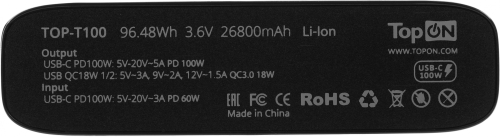 Мобильный аккумулятор TopON TOP-T100 26800mAh QC3.0/ PD3.0 118W 5A черный (103270) фото 4