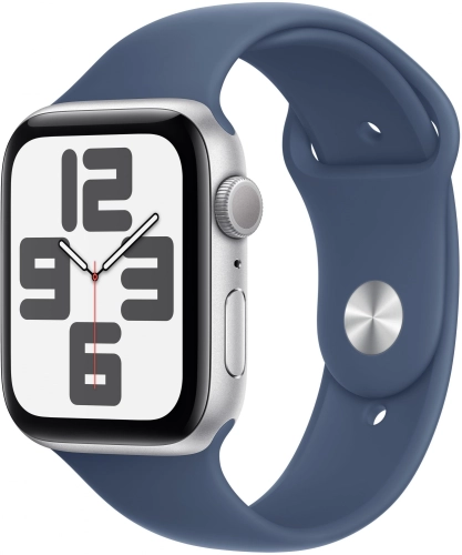 Смарт-часы Apple Watch SE 2024 A2723 44мм OLED корп.серебристый Sport Band рем.синий разм.брасл.:150-200мм (MXER3ZP/A)