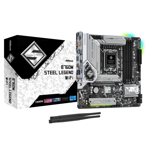 B760M STEEL LEGEND WIFI, Socket 1700, Intel®B760, 4xDDR5-4800, HDMI+DP, 1xPCI-Ex16, 1xPCI-Ex1, 4xSATA3(RAID 0/ 1/ 5/ 10), 3xM.2, 8 Ch Audio, 1x2.5GLan, WiFi, (2+4)xUSB2.0, (5+2)xUSB3.2, (1+1)xUSB3.2 Type-C™, 1xPS/ 2, mATX, RTL {}