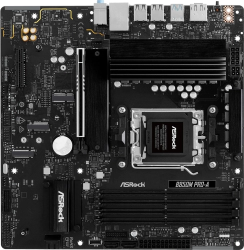 Материнская плата ASROCK B850M PRO-A, AM5, B850, 4*DDR5, 4*SATA, 4*M.2, 4*USB 2.0, 3*USB 3.2, 2*Type-C, 2*PCIx16, 1*M.2 (Key E), HDMI+DP, mATX