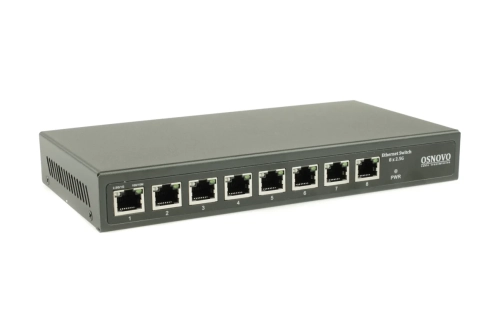 Коммутатор 2.5G Ethernet OSNOVO SW-8D-1 Коммутатор 2.5G Ethernet на 8 RJ45 портов. Порты: 8 x 2.5G (10/100/1000/2500Base-TX). Auto MDI/MDIX. Встроенная грозозащита 3кВ. В комплекте БП DC12V(2A). Размеры (ШхВхГ): 223x28x113мм.