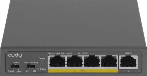 Коммутатор/ 5-Port 10/100/1000M PoE+ Switch 60W, 5 10/100/1000M ports with 4POE+ Ports Unmanaged Switch with UL power adapter IEEE802.3af / IEEE802.3at, Watchdog, 60W External (GS1005P)