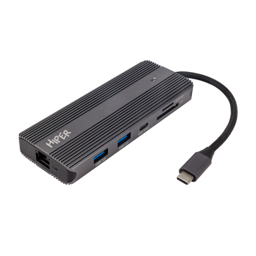 Док-станция/ Docking station HIPER USB-C HUB 11in1 (1*USB-C 100W PD, 2*HDMI 4K@60Hz, 1*DP 4K@60Hz, 2*USB-A 3.0 (5Gbps data), 1*USB-C 3.0 (5Gbps data), 1*microSD, 1*SD, 1*3.5mm audio, 1*RJ45 Gb) (HP-DS11-02)