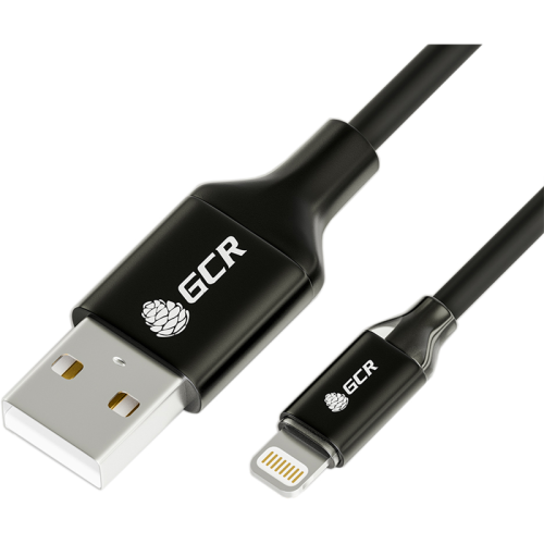 Greenconnect Кабель 3A 1.5m Apple USB 2.0, AM/Lightning 8pin MFI для Iphone 5/6/7/8/X - светодиодный, поддержка всех IOS, черный, AL корпус черный (33-050607)