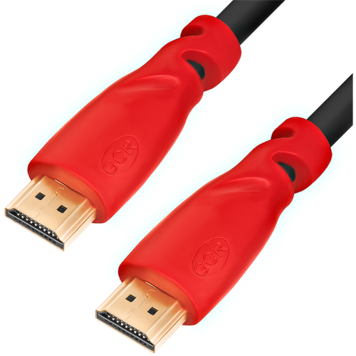 GCR Кабель HDMI 2.0, 0.5m ,красные конн, HDR 4:2:2, Ultra HD, 4K 60 fps 60Hz/ 5K*30Hz, 3D, AUDIO, 18.0 Гбит/ с, 28/ 28 AWG, 3 X экран (HM301) (GCR-HM3012-0.5M)