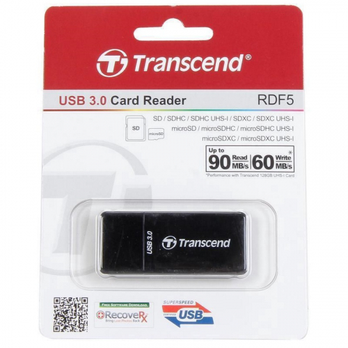 Считыватель карты памяти Transcend USB 3.0 SD / microSD Card Reader Black (TS-RDF5K) фото 3