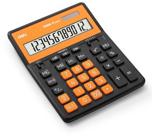 Калькулятор настольный Deli EM888A-BK-OR черный/оранжевый 12-разр.