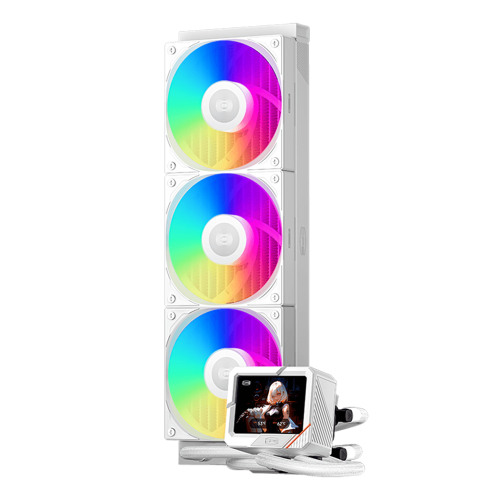 Система охлаждения/ Water Cooling System PCCooler GT360 ARGB Display WH (310W, 360mm, LED temp., White, ARGB/ Fans: 3x120mm, 99CFM, 41.5dBA, 3000RPM/ Pump 15dBA, 2600RPM, Rad thickness 27mm/ S: 1851,