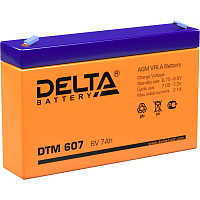 Батарея DELTA серия DTM, DTM 607, напряжение 6В, емкость 7Ач (разряд 20 часов), макс. ток разряда (5 сек.) 105А, макс. ток заряда 2.04А, свинцово-кислотная типа AGM, клеммы F1, ДxШxВ 151х34х94мм., ве