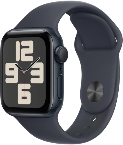 Смарт-часы Apple Watch SE 2024 A2722 40мм OLED корп.темная ночь Sport Band рем.темная ночь разм.брасл.:140-190мм (MXE73ZP/A)