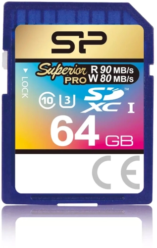 Флеш карта SDHC Silicon Power SP064GBSDXCU3V10 64 Гб Superior Pro SDXC Class 10 UHS-I U3 90/ 80 Mb/ s