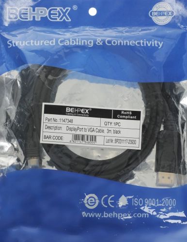 Кабель 1.1v DisplayPort (m) VGA (m) 3м черный (1147348) (1147348#MLN)