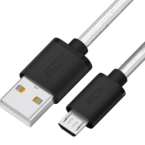 GCR Кабель 1.0m MicroUSB, прозрачный, черные коннекторы, быстрая зарядка, 28/ 24 AWG, GCR-54477