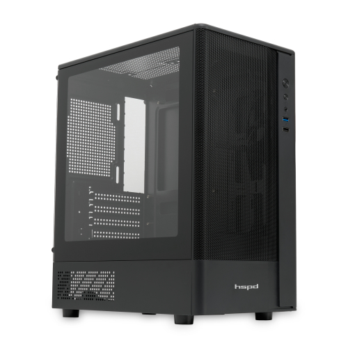 Корпус без блока питания/ Case HSPD M332, Mesh Mini-tower, Black, TG, 0.4 SPCC, no fans, mATX, mITX, 160/ 285/ 170mm, 1x2.5