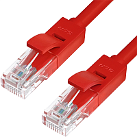 Greenconnect Патч-корд прямой, малодымный LSZH 0.15m UTP кат.5e, красный, 24 AWG, литой, ethernet high speed 1 Гбит/ с, RJ45, T568B, GCR-51022