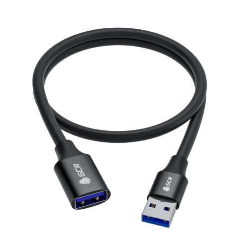GCR Удлинитель 0.5m USB 3.0 (USB 3.2 Gen 1), AM/AF, 5 Гбит/с, черный, AL корпус, экранирование, армирование, GCR-55278