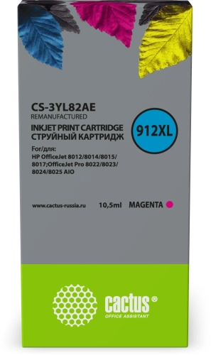 Картридж струйный Cactus CS-3YL82AE 912XL пурпурный (10.5мл) для HP OfficeJet 8012/8014/8015/8017;OfficeJet Pro 8022/8023/8024/8025 AIO с чипом