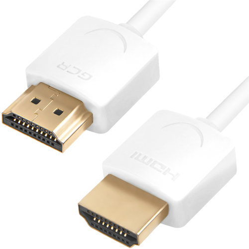 GCR Ультратонкий кабель HDMI2.0 для AppleTV, SLIM, 2.0m, белый, OD3.8mm, HDR 4:2:0, Ultra HD, 4K60Hz, 18.0 Гбит/ с, 32/ 32 AWG (GCR-51483)