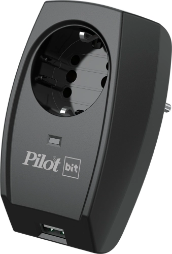 Сетевой фильтр Pilot Bit (USB) (1 розетка) черный (коробка) (192) (192#MLN)