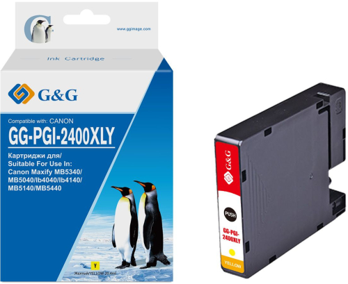 Картридж струйный G&G GG-PGI-2400XLY PGI-2400XL Y желтый (20.4мл) для Canon Maxify iB4040/ iB4140/ МВ5040/ MB5140/ МВ5340/ MB5440