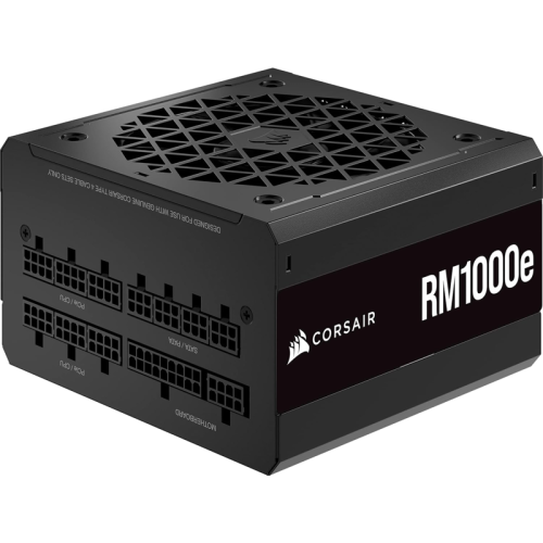 Блоки питания/ Power Supply Corsair RM1000e, 1000W 80+ Gold (ATX, 3.0, PCIe 5.0, Full modular, 1x24(20+4)pin, 2 x 4+4-pin ATX 12V, 4 x 4-pin Molex, 6 x 6+2-pin PCIe, 7 x SATA, Active, 120x120mm, 150x1 (CP-9020264-UK)