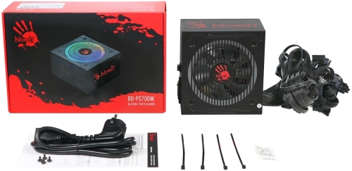 Блок питания Bloody ATX 700W BD-PS700W 80 PLUS WHITE (20+4pin) APFC 120mm fan color LED 6xSATA RTL (BD-PS700W-R) фото 13