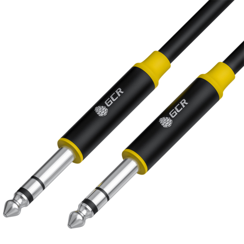 GCR Кабель 3.0m аудио STEREO jack 6,35mm/ jack 6,35mm черный, AL case черный, желтая окантовка, M/ M, GCR-53425