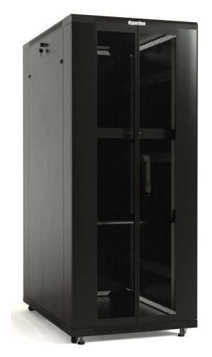 Hyperline TTB-4268-DD-RAL9004 Шкаф напольный 42U 2055x600х800 мм (ВхШхГ), передняя и задняя распашные перфорированные двери (75%), ручка с замком, крыша нового типа, цвет черный (RAL 9004) (разобранный) (074928)