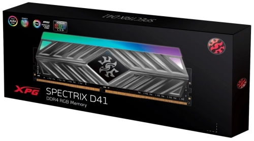 Модуль памяти ADATA 8GB DDR4 UDIMM, XPG SPECTRIX D41, 3200MHz CL16-20-20, 1.35V,RGB + Серый Радиатор (AX4U32008G16A-ST41) фото 2
