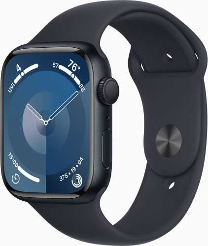 Смарт-часы Apple Watch Series 9 A2980 45мм OLED корп.темная ночь Sport Band рем.темная ночь разм.брасл.:160-210мм (MR9A3LL/ A) (MR9A3LL/A)
