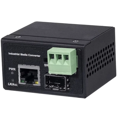 Промышленный компактный медиаконвертер Gigabit Ethernet, SFP 1000Мбит/c, RJ45 10/100/1000Мбит/c, поддержка LFP; Встроенная грозозащита 6kV. Питание: 1 x ? (NS-MC-1G1GX/IS)