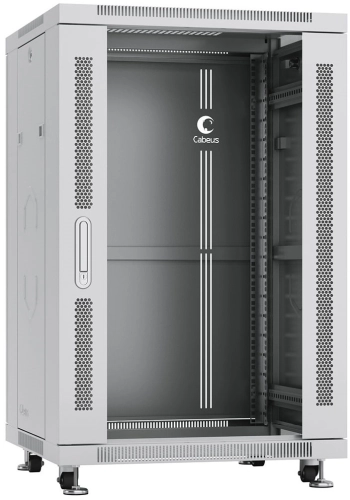 Шкаф коммутационный Cabeus (SH-05C-18U60/60) напольный 18U 600x600мм пер.дв.стекл металл 800кг серый 500мм 988мм IP20 сталь