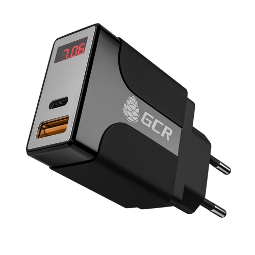GCR Сетевое зарядное устройство на 2 USB порта (QC 3.0 + PD 3.0 ), черный, GCR-52891