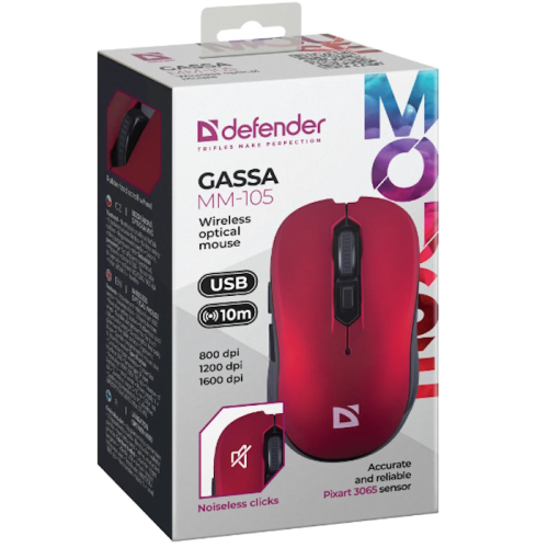 *Мышка Defender GASSA MM-105 USB OPTICAL WRL RED (52103) фото 4