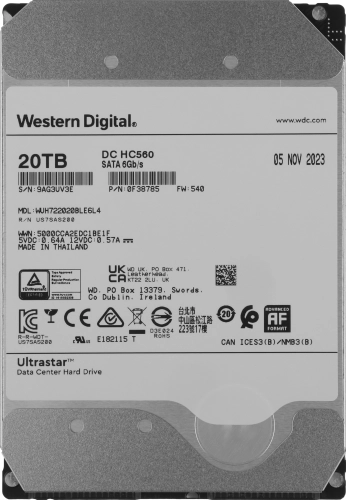 Жесткий диск WD SATA-III 20TB 0F38785/0F38643 WUH722020BLE6L4 Server Ultrastar DC HC560 512E (7200rpm) 512Mb 3.5