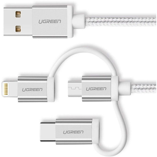 Кабель UGREEN US186 (50203) 3-in-1 USB2.0-A Multifuntion Cable with Braid в оплетке. Длина 1,5 м. Цв (50203_)