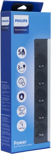 Сетевой фильтр Philips CHP2155BB/ 51 3м (5 розеток) черный (коробка) (CHP2155BB/51) фото 2