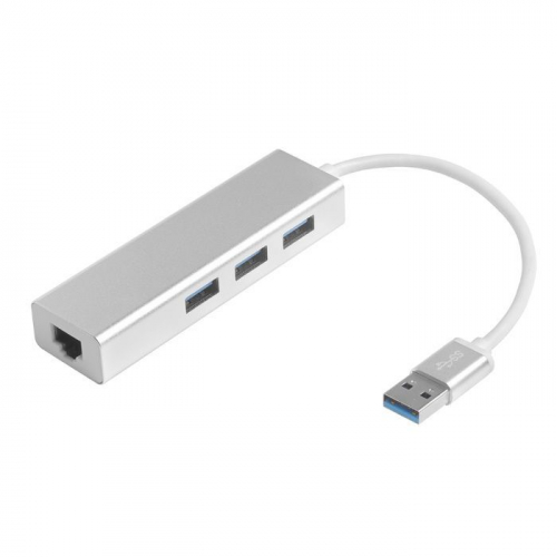 Разветвитель Greenconnect USB 3.0 на 3 порта + 10/ 100Mbps Ethernet Network metall (GCR-AP05)